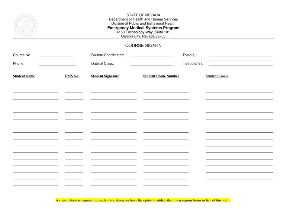 Course Sign-In - Nevada, Page 1