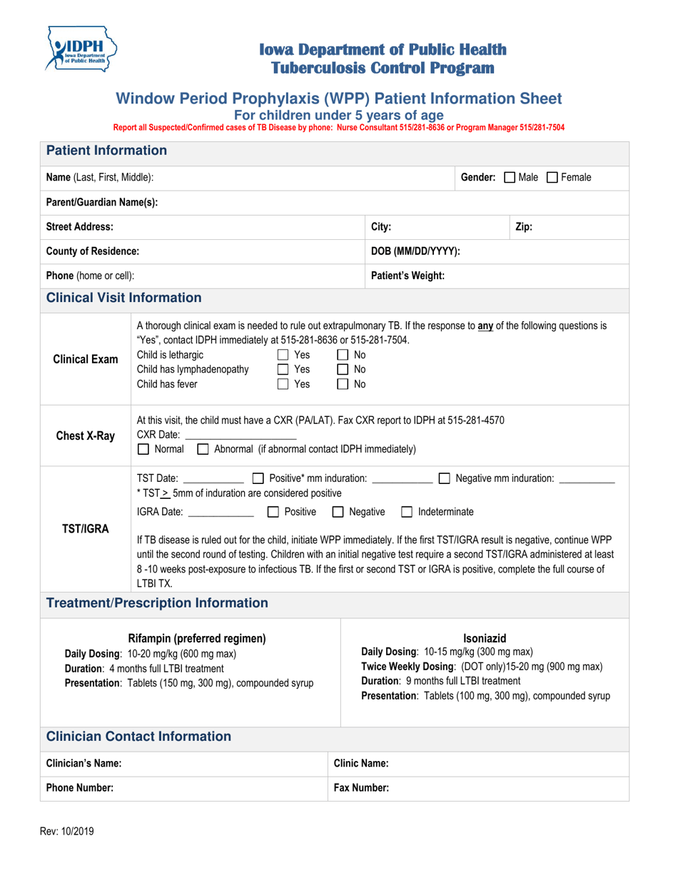 Iowa Window Period Prophylaxis (Wpp) Patient Information Sheet for