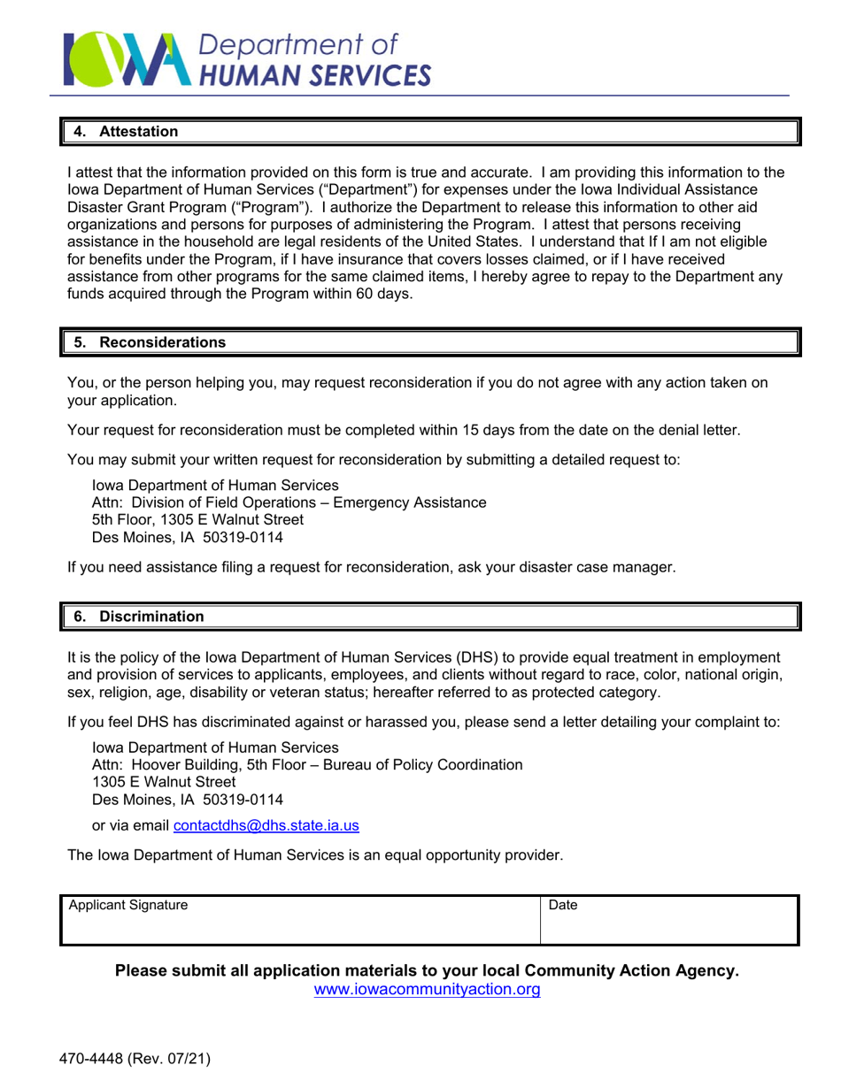 Form 470-4448 Iowa Individual Disaster Assistance Grant Program (Iiagp) Application - Iowa, Page 2