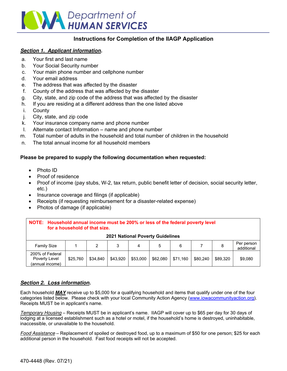 Form 470-4448 Iowa Individual Disaster Assistance Grant Program (Iiagp) Application - Iowa, Page 3