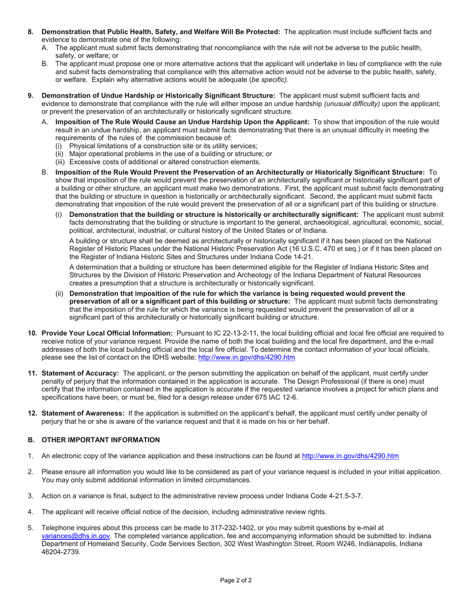 State Form 44400 Application for Variance - Indiana, Page 4