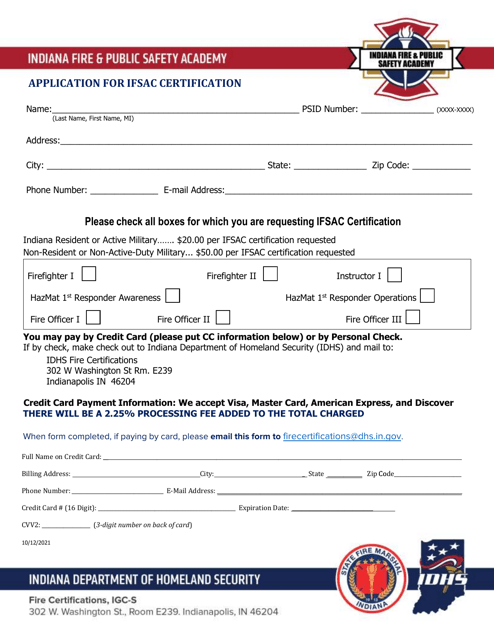 Application for Ifsac Certification - Indiana Download Pdf