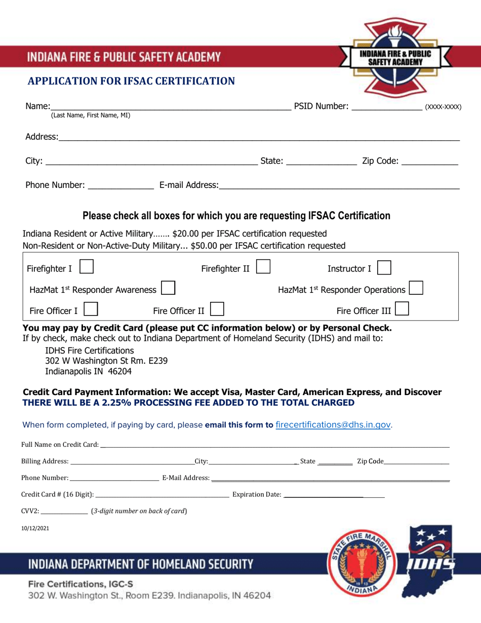 Application for Ifsac Certification - Indiana, Page 1