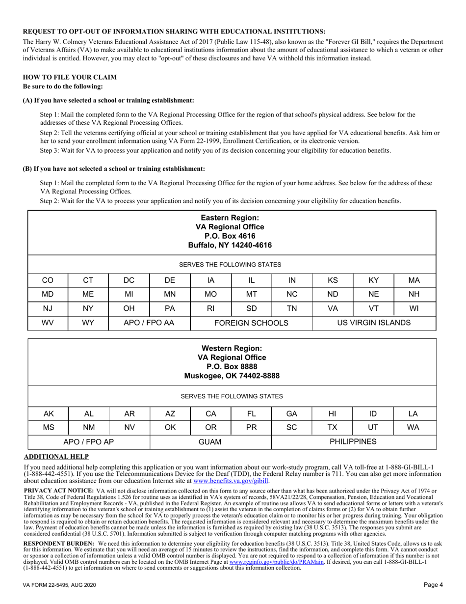 VA Form 22-5495 Dependents Request for Change of Program or Place of Training, Page 4
