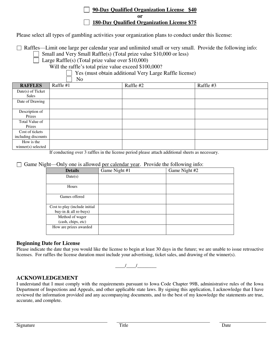 Charitable Gambling License Application - 90-day - Iowa, Page 5