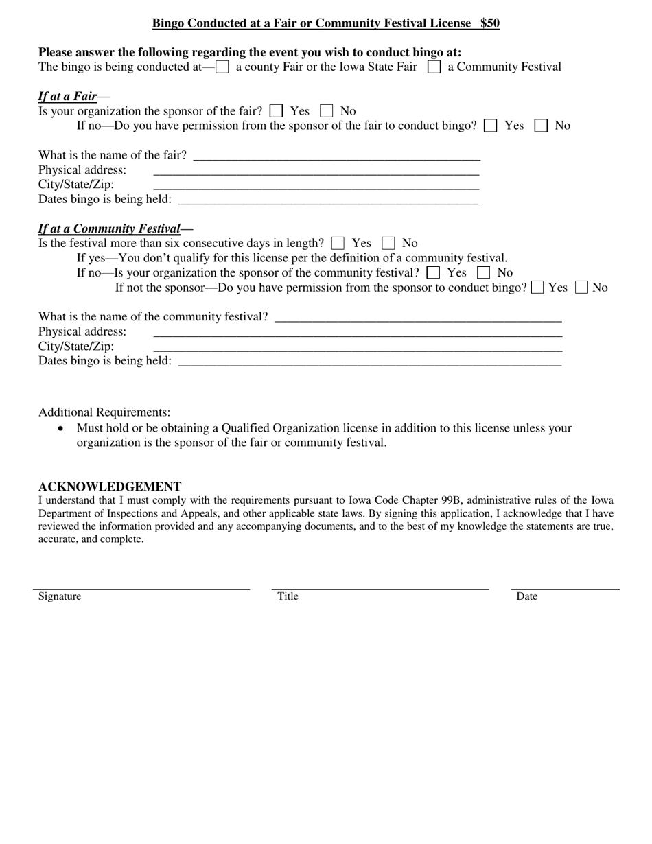 Charitable Gambling License Application - Bingo at a Fair or Festival License - Iowa, Page 5