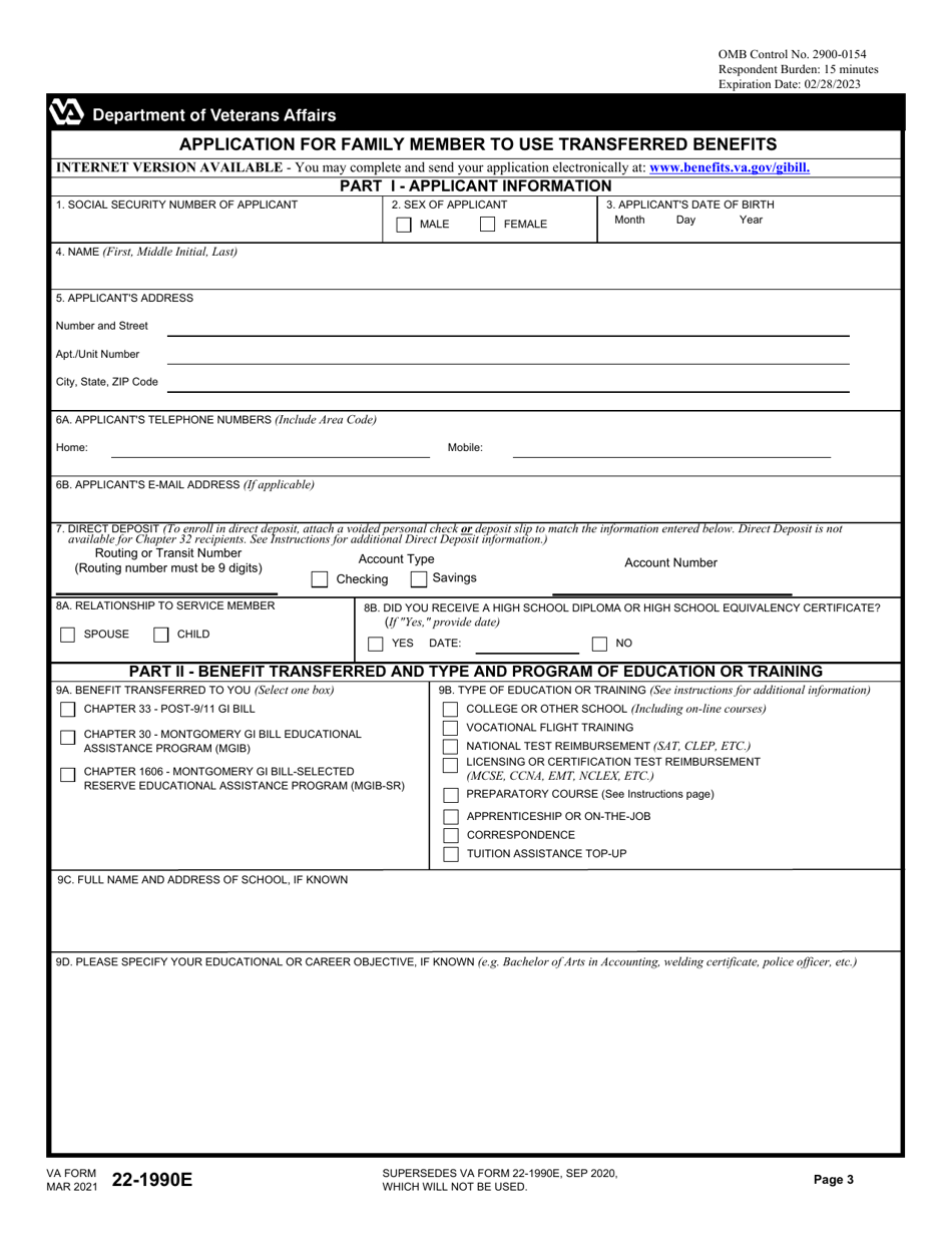 VA Form 22-1990E Application for Family Member to Use Transferred Benefits, Page 3