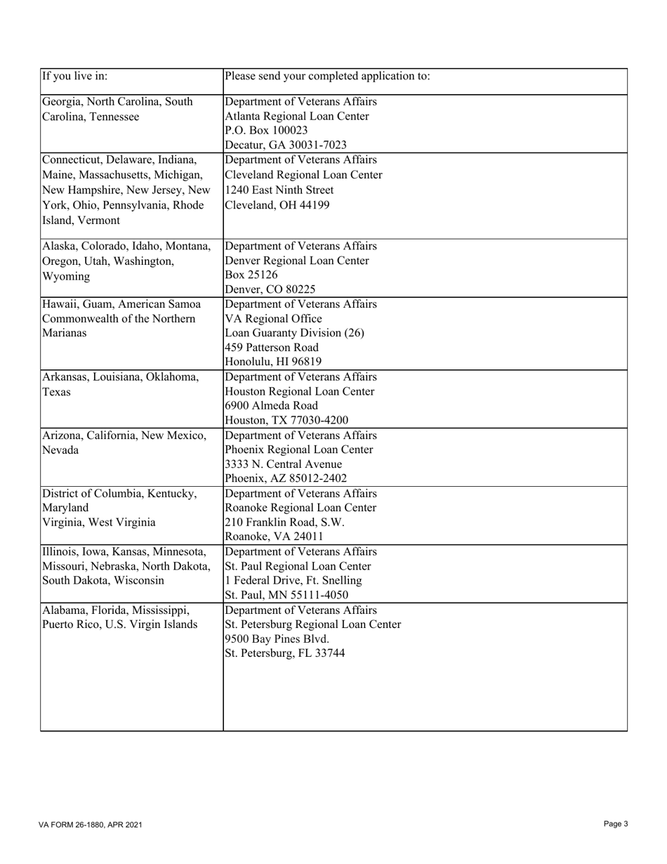 VA Form 26-1880 Request for a Certificate of Eligibility, Page 3