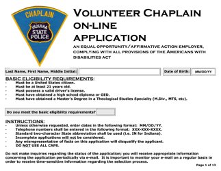 Volunteer Chaplain on-Line Application - Indiana