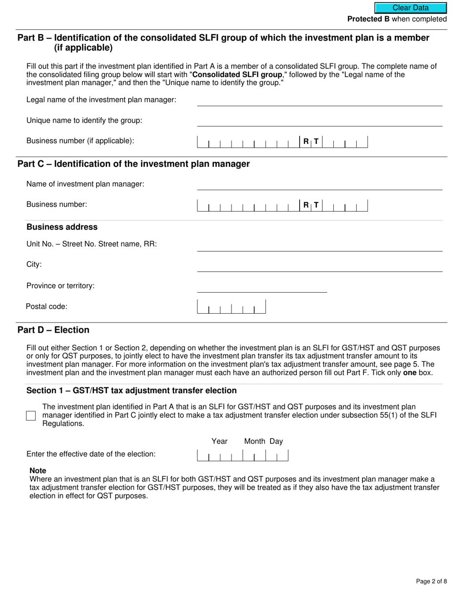 Form RC7203 Tax Adjustment Transfer Election or Notice of Revocation for a Selected Listed Financial Institution for Gst / Hst and Qst Purposes or Only for Qst Purposes - Canada, Page 2