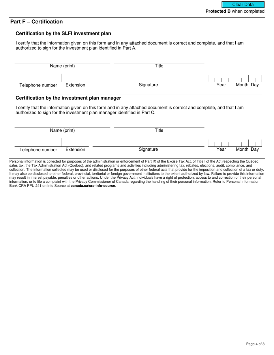 Form RC7203 Tax Adjustment Transfer Election or Notice of Revocation for a Selected Listed Financial Institution for Gst / Hst and Qst Purposes or Only for Qst Purposes - Canada, Page 4