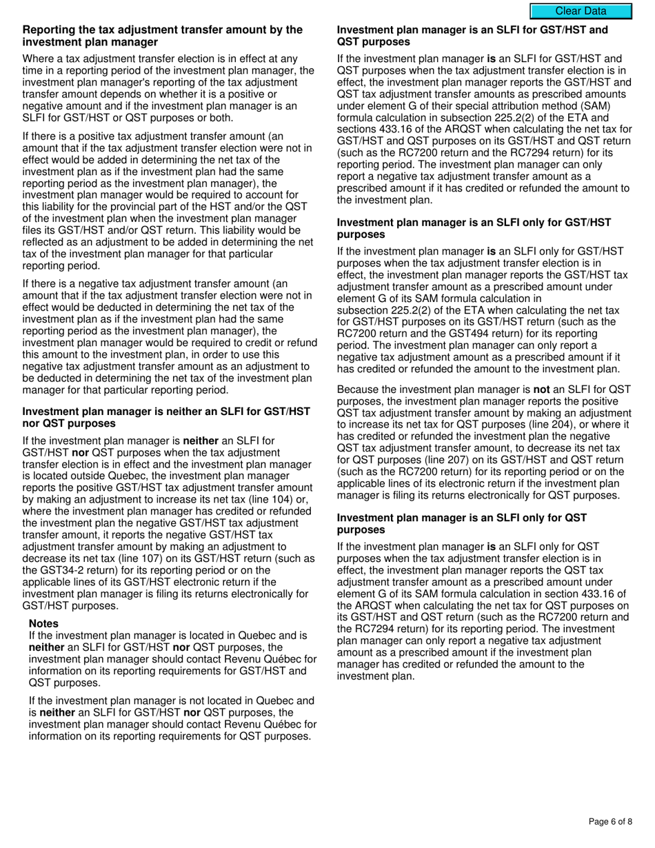 Form RC7203 Tax Adjustment Transfer Election or Notice of Revocation for a Selected Listed Financial Institution for Gst / Hst and Qst Purposes or Only for Qst Purposes - Canada, Page 6