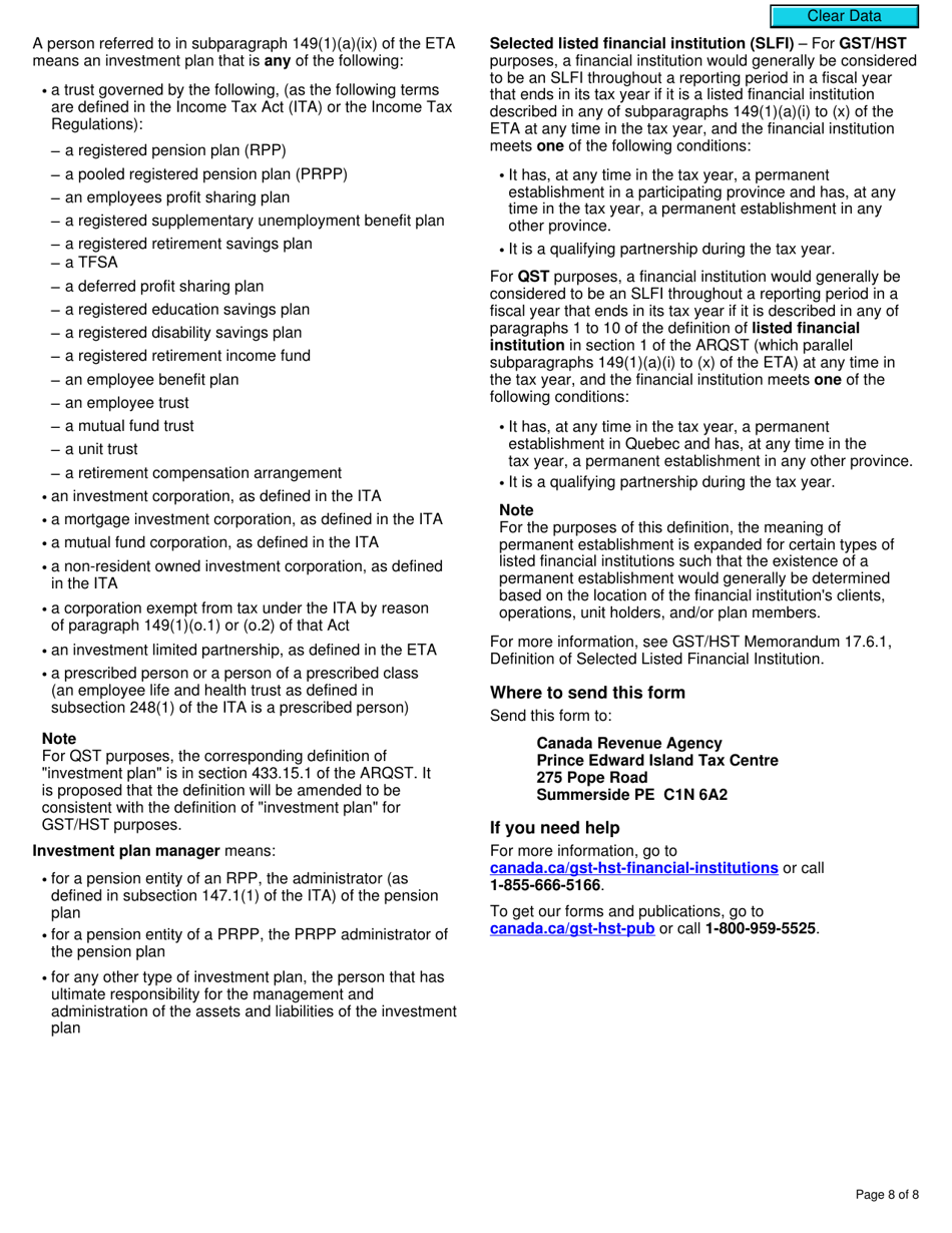 Form RC7203 Tax Adjustment Transfer Election or Notice of Revocation for a Selected Listed Financial Institution for Gst / Hst and Qst Purposes or Only for Qst Purposes - Canada, Page 8