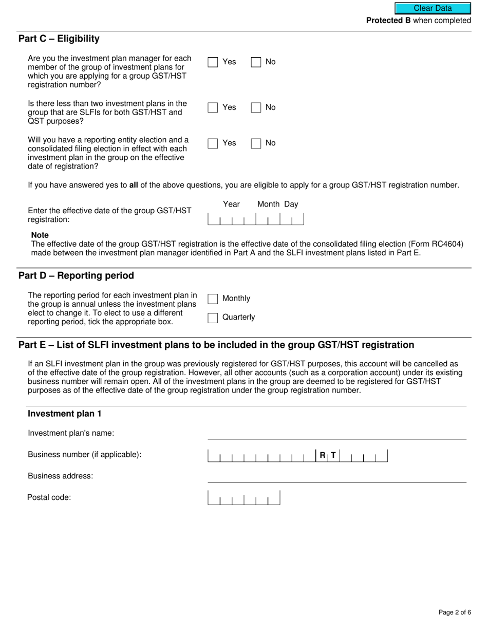 Form RC4602 Request for a Group Gst / Hst Registration Number for Selected Listed Financial Institutions With Consolidated Filing for Gst / Hst Purposes - Canada, Page 2