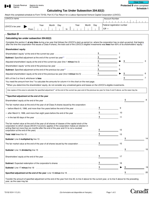 Form T2152 Schedule 1  Printable Pdf