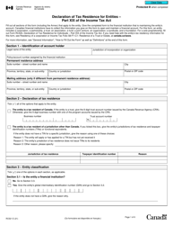 Form RC521 Declaration of Tax Residence for Entities - Part Xix of the Income Tax Act - Canada