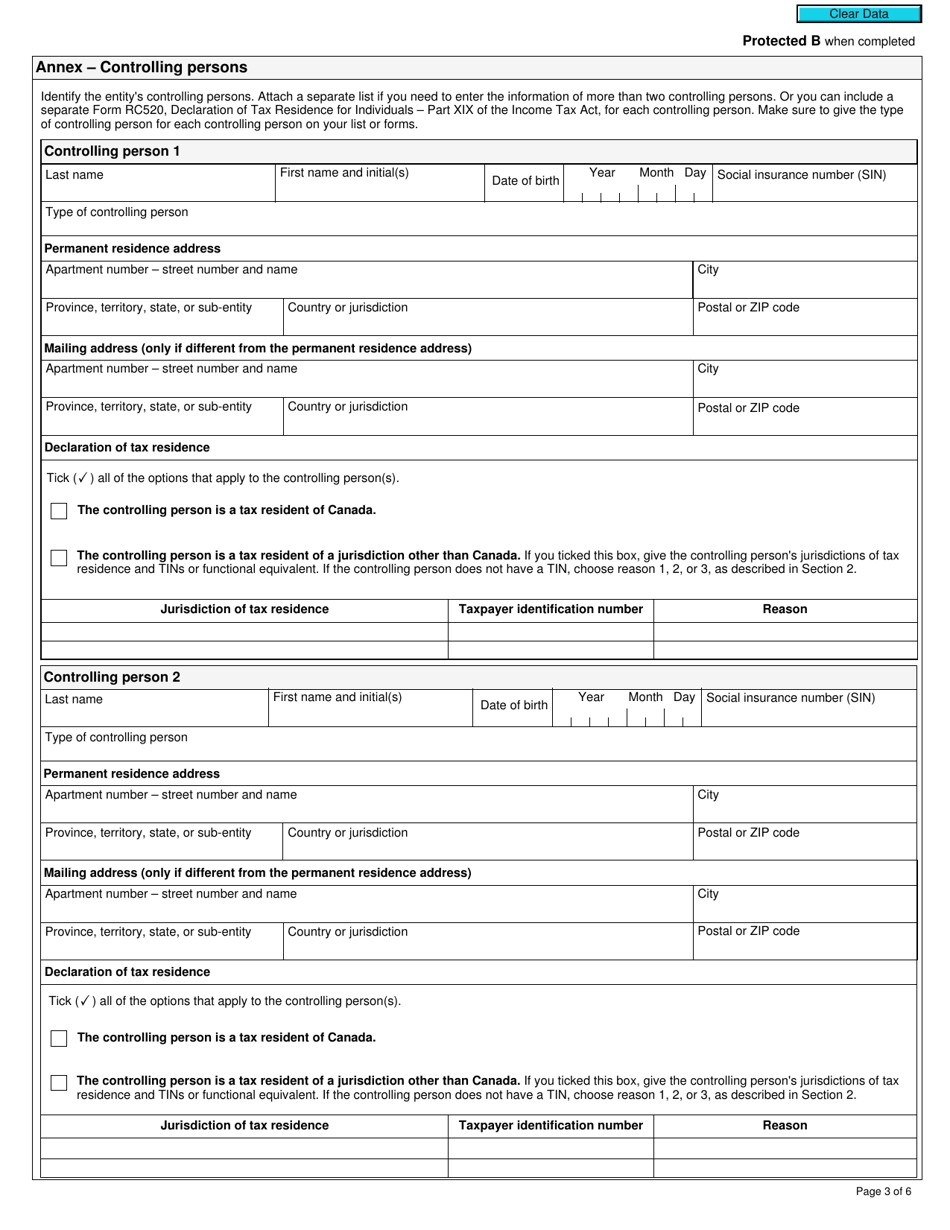 Form RC521 Declaration of Tax Residence for Entities - Part Xix of the Income Tax Act - Canada, Page 3