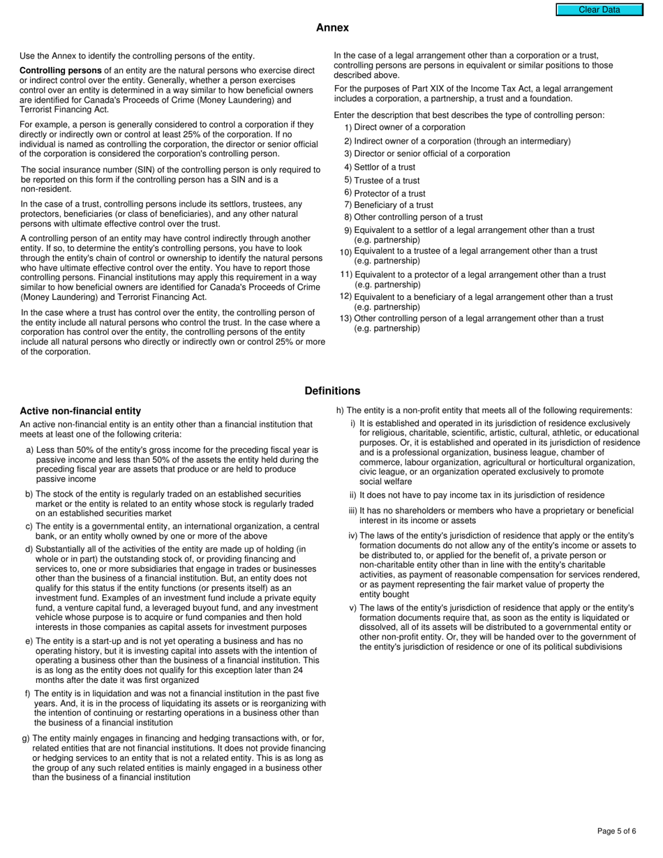 Form RC521 Declaration of Tax Residence for Entities - Part Xix of the Income Tax Act - Canada, Page 5