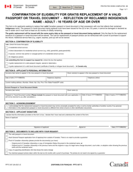 Form PPTC657 &quot;Confirmation of Eligibility for Gratis Replacement of a Valid Passport or Travel Document - Reflection of Reclaimed Indigenous Name - Adult - 16 Years of Age or Over&quot; - Canada