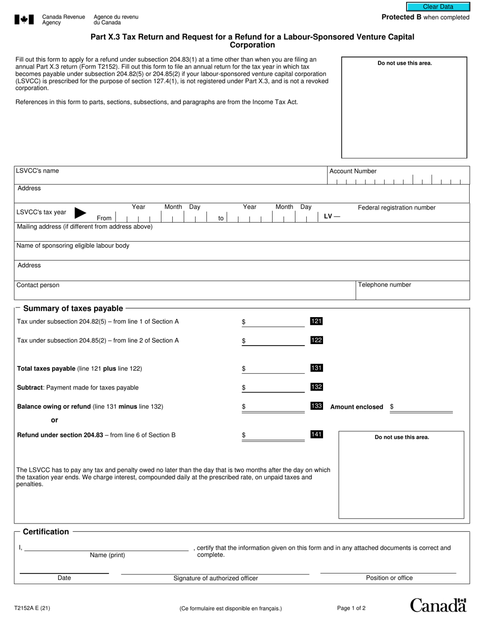 Form T2152A Download Fillable PDF or Fill Online Part X.3 Tax Return