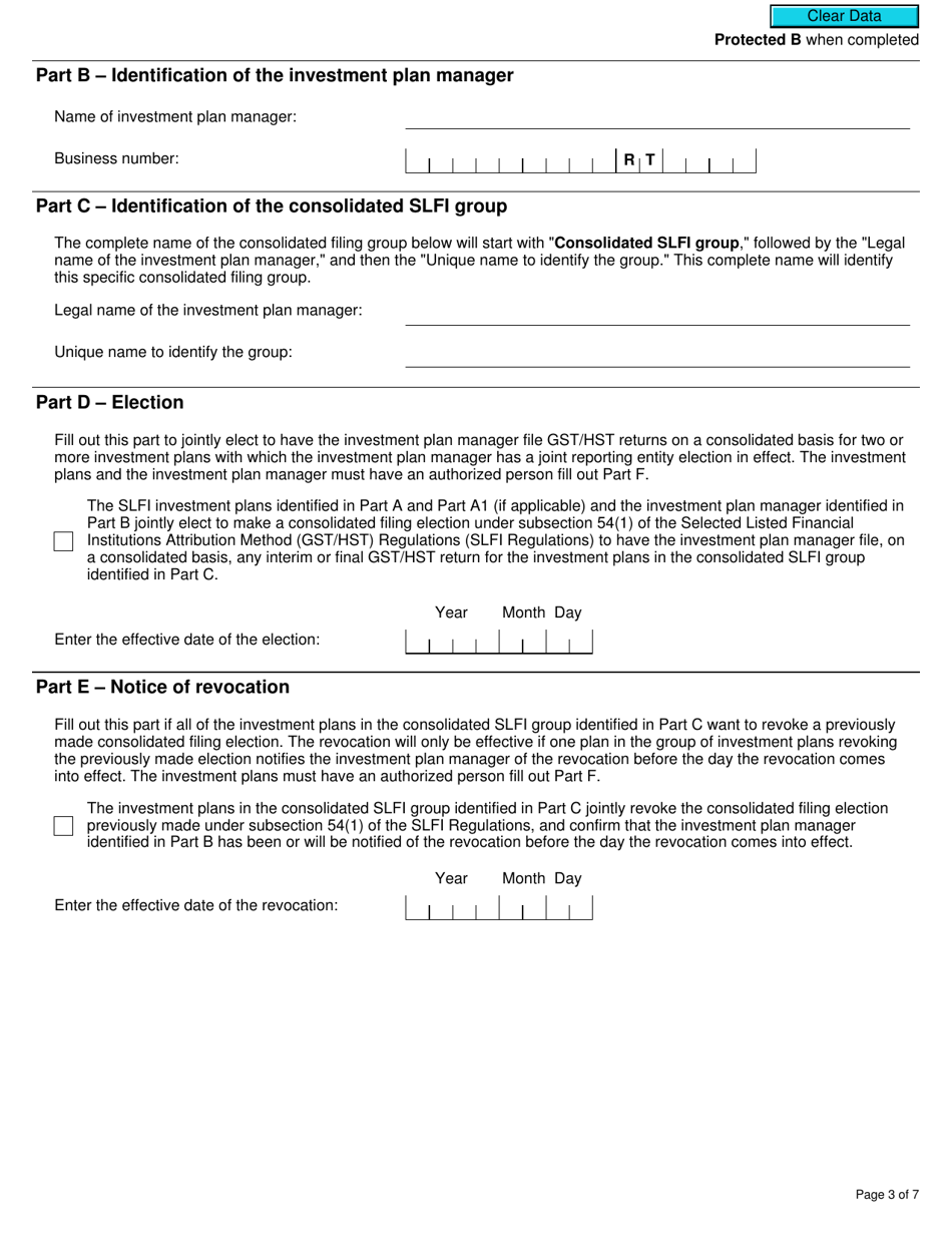 Form RC4604 Gst / Hst Consolidated Filing Election or Notice of Revocation for a Selected Listed Financial Institution - Canada, Page 3
