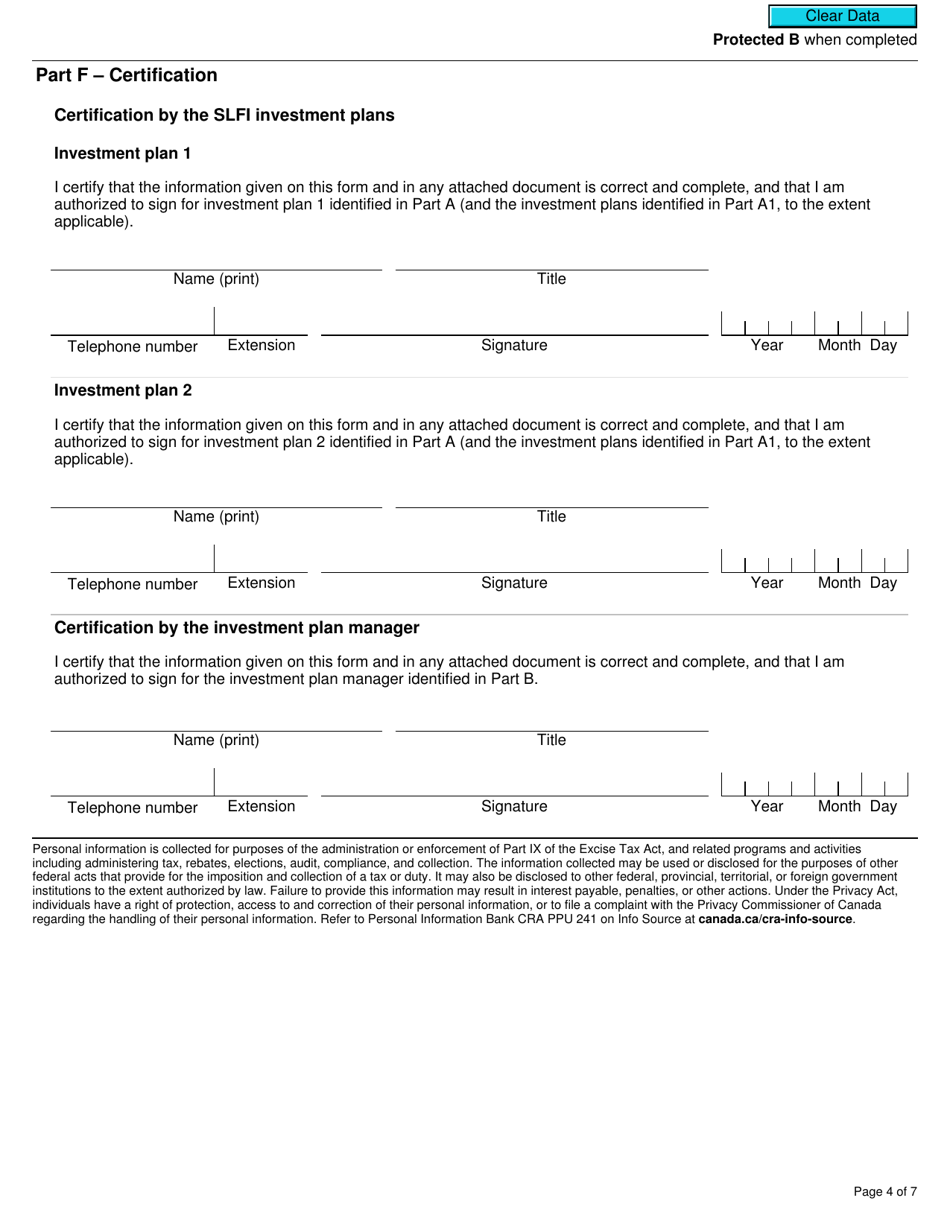 Form RC4604 Gst / Hst Consolidated Filing Election or Notice of Revocation for a Selected Listed Financial Institution - Canada, Page 4