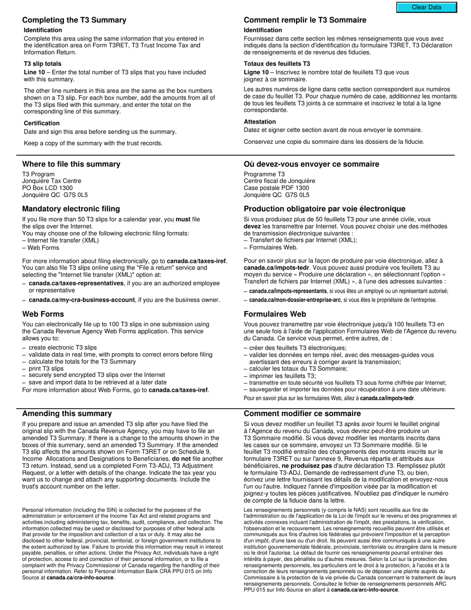 Form T3 SUM Summary of Trust Income Allocations and Designations - Canada (English / French), Page 2