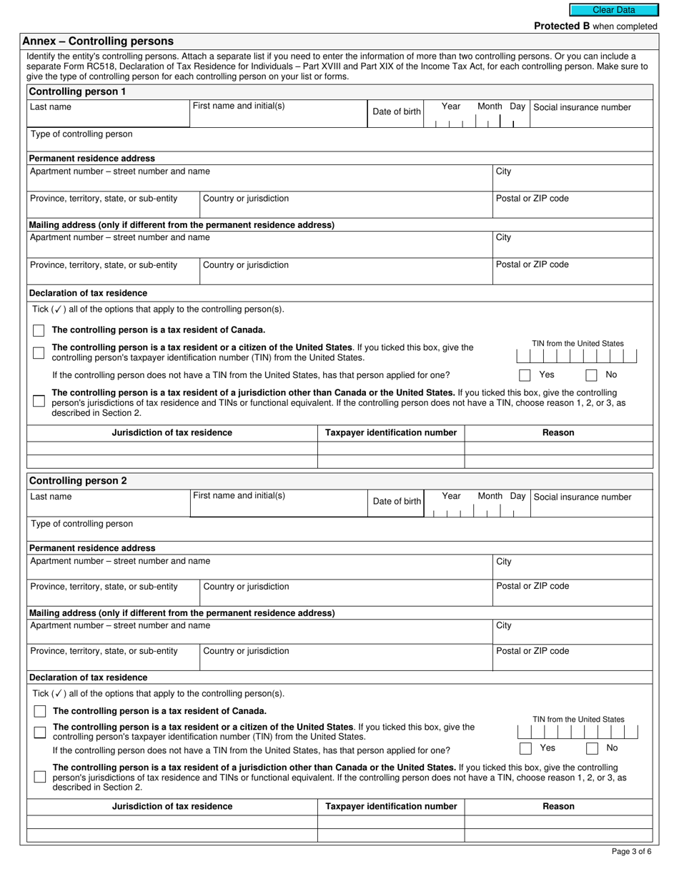 Form RC519 Declaration of Tax Residence for Entities - Part Xviii and Part Xix of the Income Tax Act - Canada, Page 3