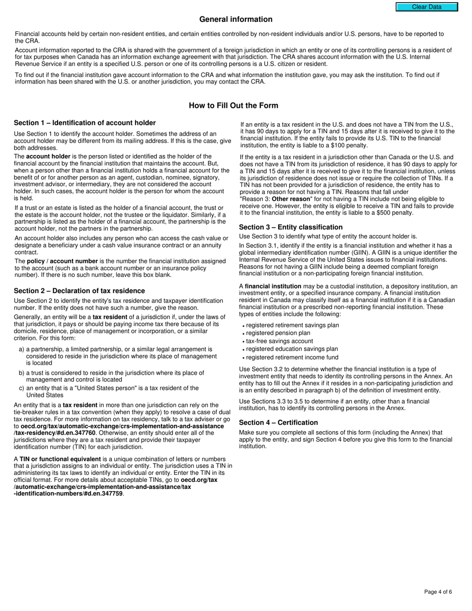 Form RC519 Declaration of Tax Residence for Entities - Part Xviii and Part Xix of the Income Tax Act - Canada, Page 4