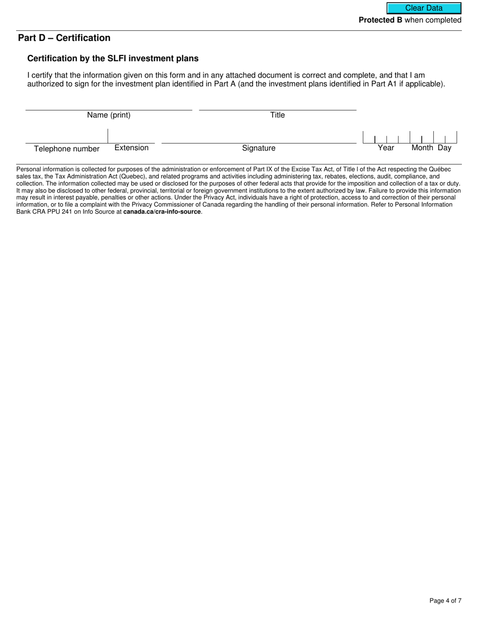 Form RC7204-2 Elections to Withdraw From a Consolidated Filing Election for a Selected Listed Financial Institution for Gst / Hst and Qst Purposes or Only Qst Purposes - Canada, Page 4
