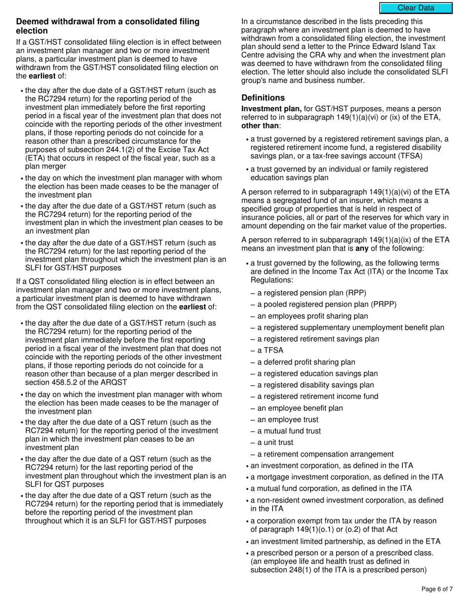 Form RC7204-2 Elections to Withdraw From a Consolidated Filing Election for a Selected Listed Financial Institution for Gst / Hst and Qst Purposes or Only Qst Purposes - Canada, Page 6