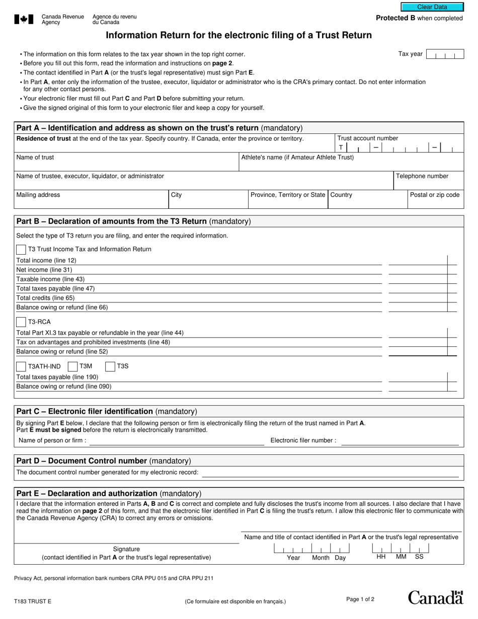 Form T183 TRUST Fill Out, Sign Online and Download Fillable PDF
