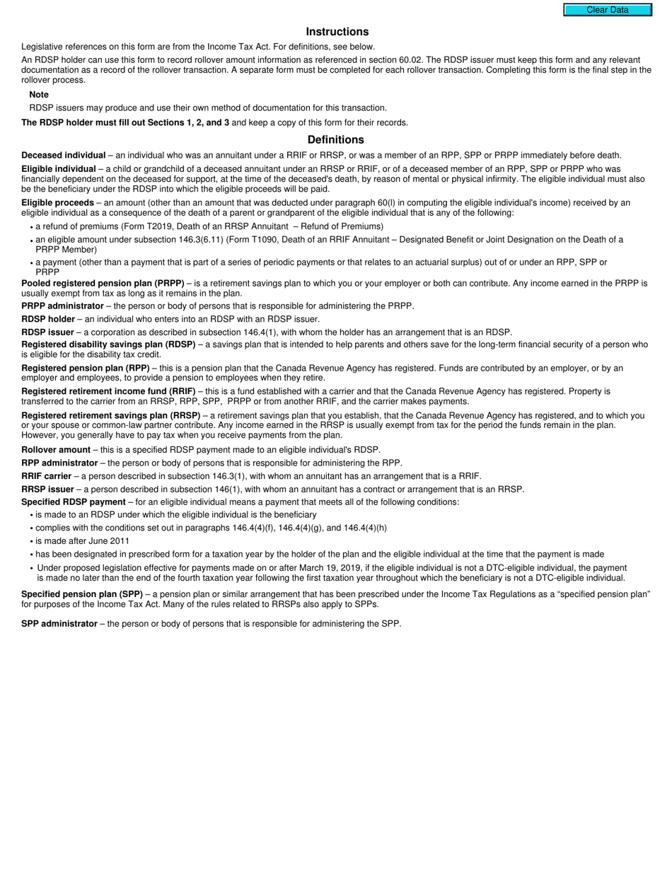 Form RC4625 Rollover to a Registered Disability Savings Plan (Rdsp) Under Paragraph 60(M) - Canada, Page 2