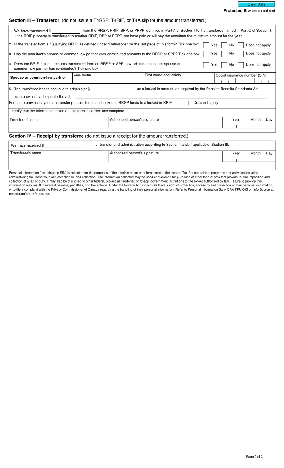 Form T2033 Direct Transfer Under Subsection 146.3(14.1), 147.5(21) or 146(21), or Paragraph 146(16)(A) or 146.3(2)(E) - Canada, Page 2