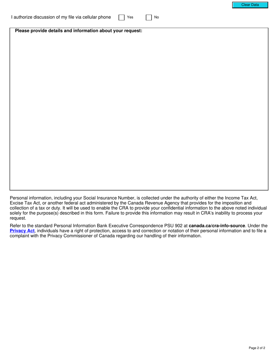 Form RC161 Authorization for Parliamentarians - Canada, Page 2