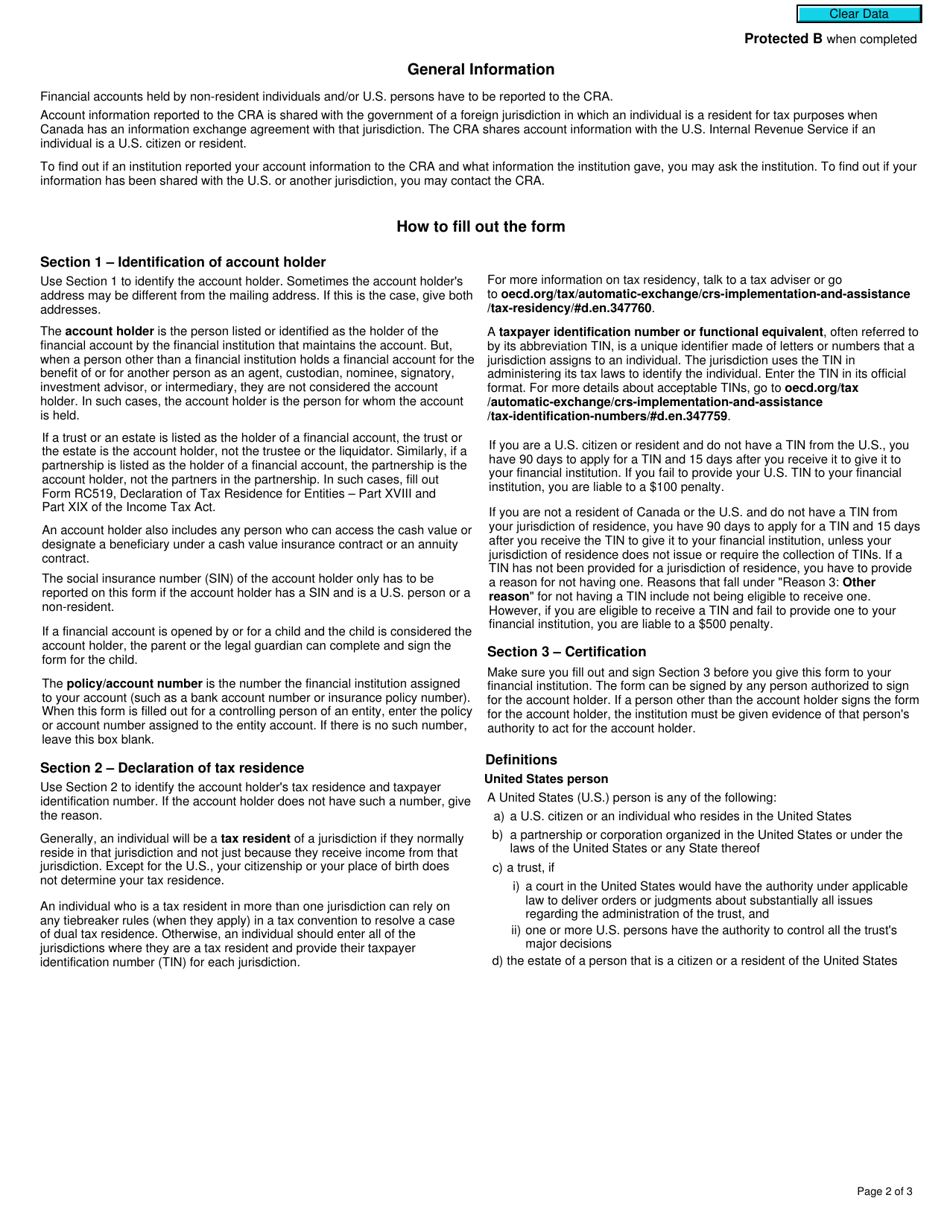 Form RC518 Declaration of Tax Residence for Individuals - Part Xviii and Part Xix of the Income Tax Act - Canada, Page 2