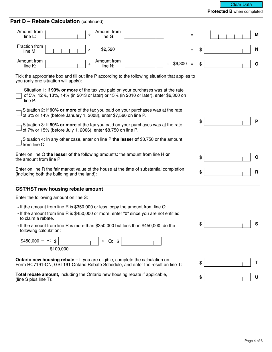 Form GST191 Gst / Hst New Housing Rebate Application for Owner-Built Houses - Canada, Page 4