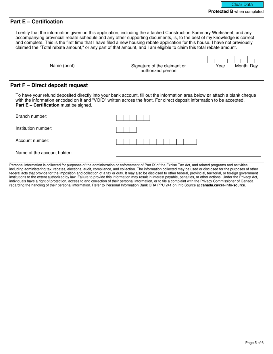 Form GST191 Gst / Hst New Housing Rebate Application for Owner-Built Houses - Canada, Page 5