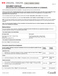 Form CIT0014 Document Checklist - Application for a Citizenship Certificate (Proof of Citizenship) - Canada