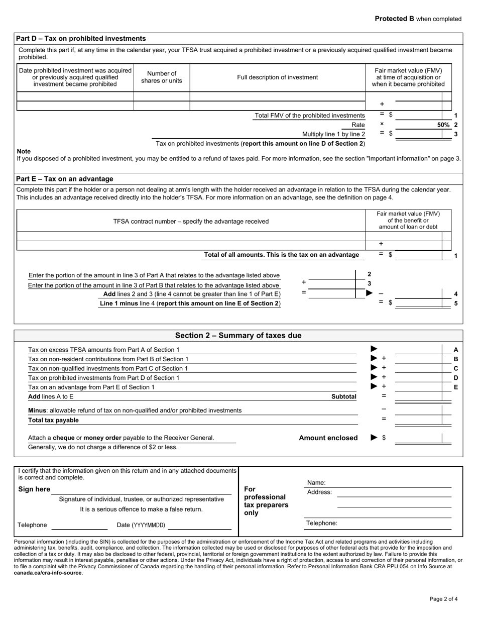 Form RC243 Tax-Free Savings Account (Tfsa) Return - Canada, Page 2