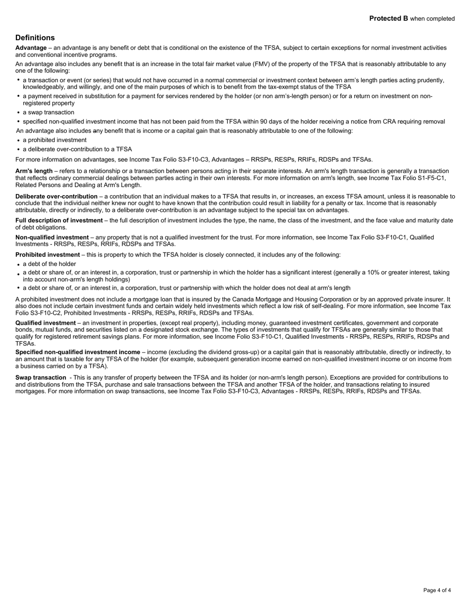 Form RC243 Tax-Free Savings Account (Tfsa) Return - Canada, Page 4