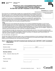 Document preview: Form RC7204-1 Elections to Join a Consolidated Filing Election for a Selected Listed Financial Institution for Gst/Hst and Qst Purposes or Only for Qst Purposes - Canada