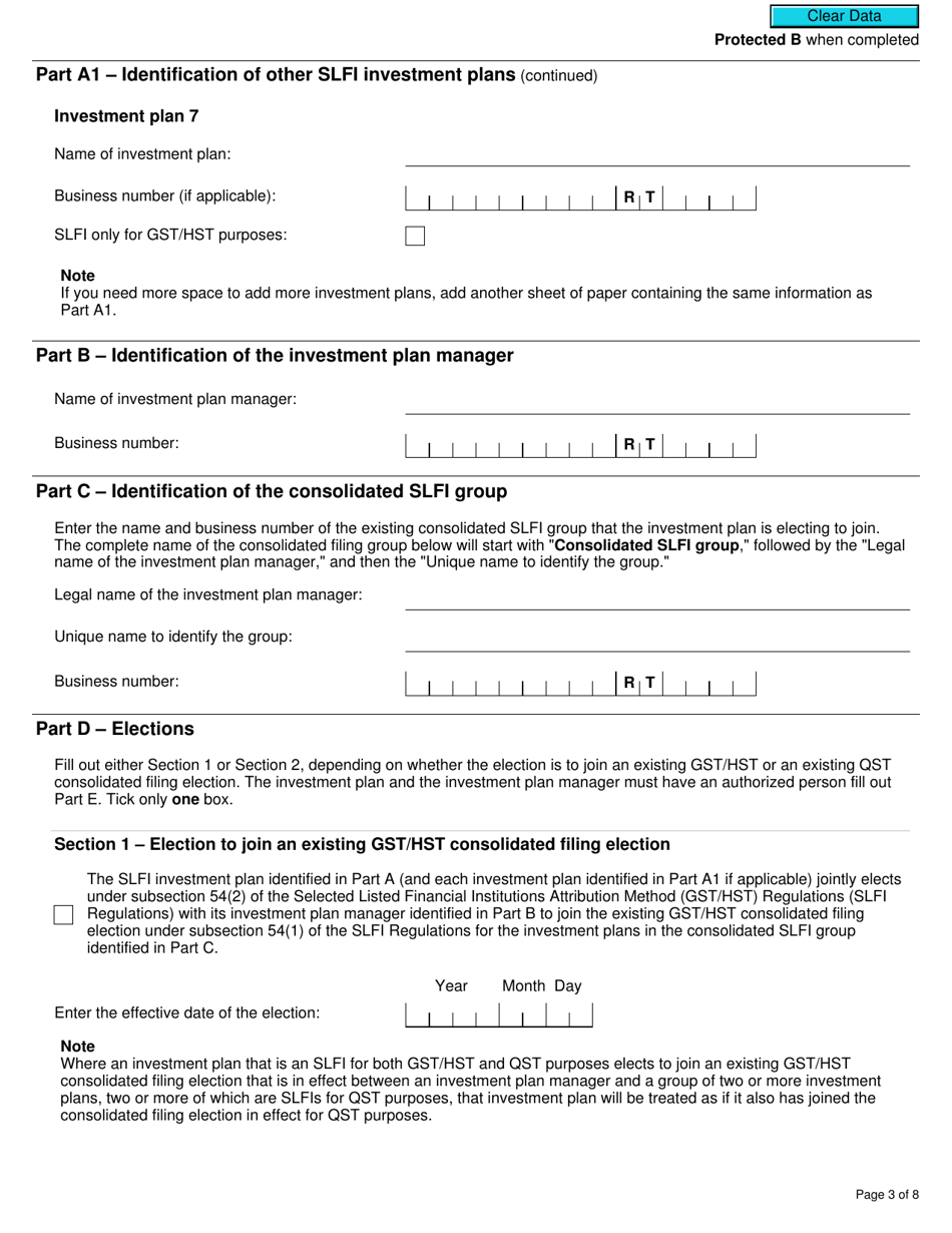 Form RC7204-1 Elections to Join a Consolidated Filing Election for a Selected Listed Financial Institution for Gst / Hst and Qst Purposes or Only for Qst Purposes - Canada, Page 3