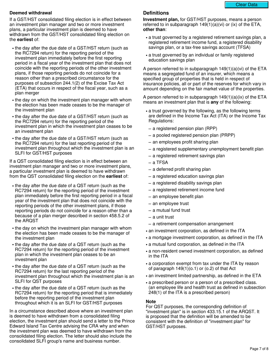 Form RC7204-1 Elections to Join a Consolidated Filing Election for a Selected Listed Financial Institution for Gst / Hst and Qst Purposes or Only for Qst Purposes - Canada, Page 7