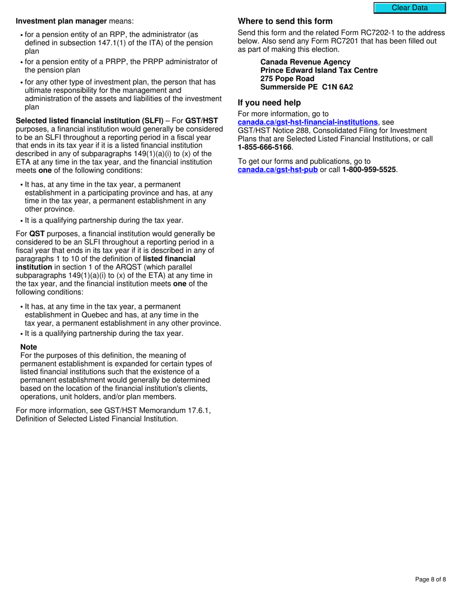 Form RC7204-1 Elections to Join a Consolidated Filing Election for a Selected Listed Financial Institution for Gst / Hst and Qst Purposes or Only for Qst Purposes - Canada, Page 8