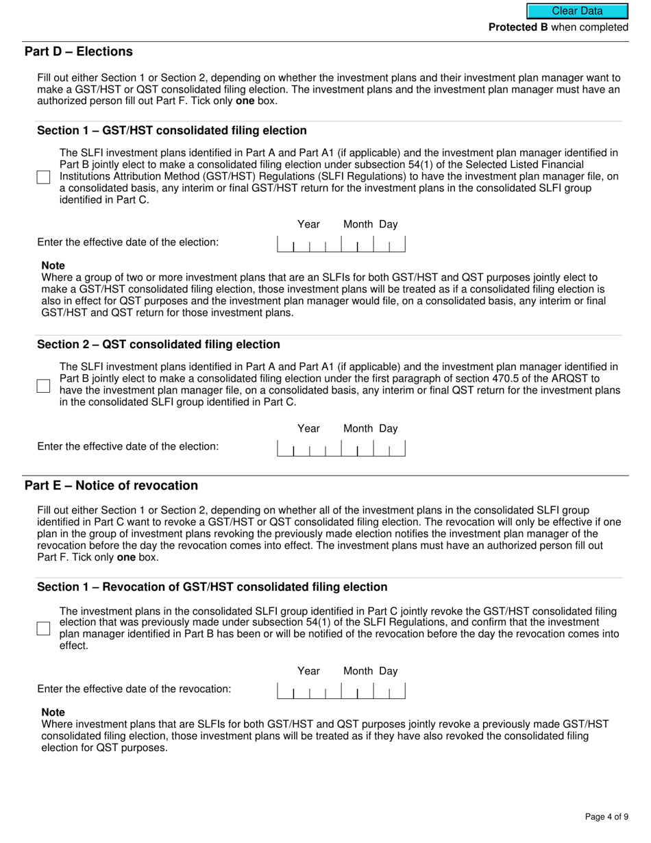 Form RC7204 Consolidated Filing Election or Notice of Revocation for a Selected Listed Financial Institution for Gst / Hst and Qst Purposes or Only for Qst Purposes - Canada, Page 4