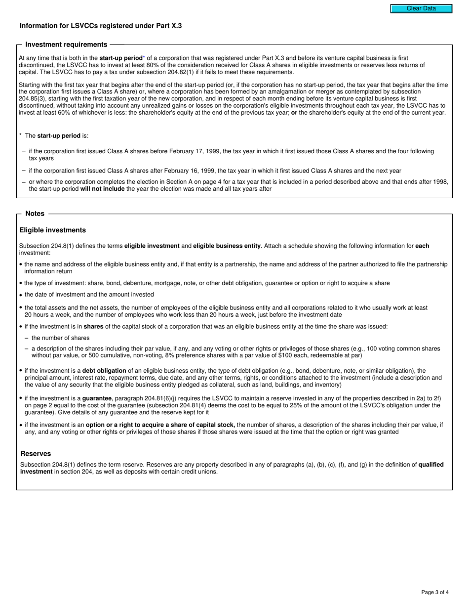 Form T2152 Part X.3 Tax Return for a Labour-Sponsored Venture Capital Corporation - Canada, Page 3