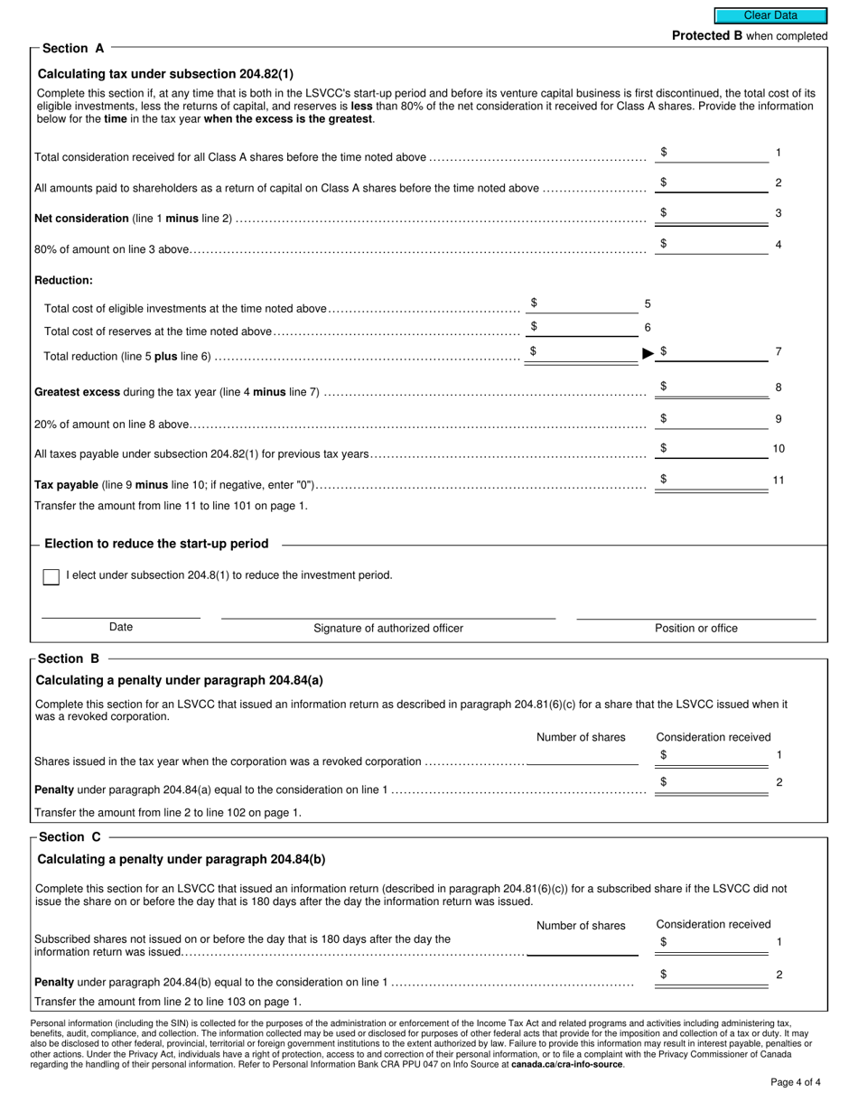 Form T2152 Part X.3 Tax Return for a Labour-Sponsored Venture Capital Corporation - Canada, Page 4