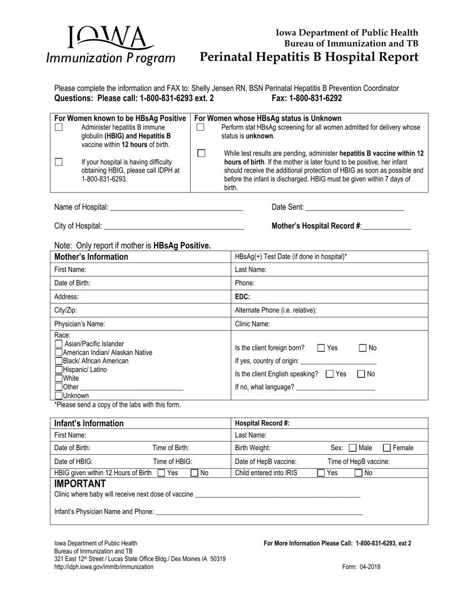 Iowa Perinatal Hepatitis B Hospital Report - Fill Out, Sign Online and ...