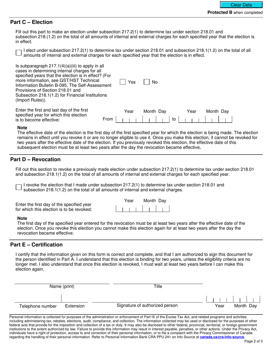 Form RC4600 Election or Revocation of an Election by a Qualifying Taxpayer Under Subsection 217.2(1) - Canada, Page 2